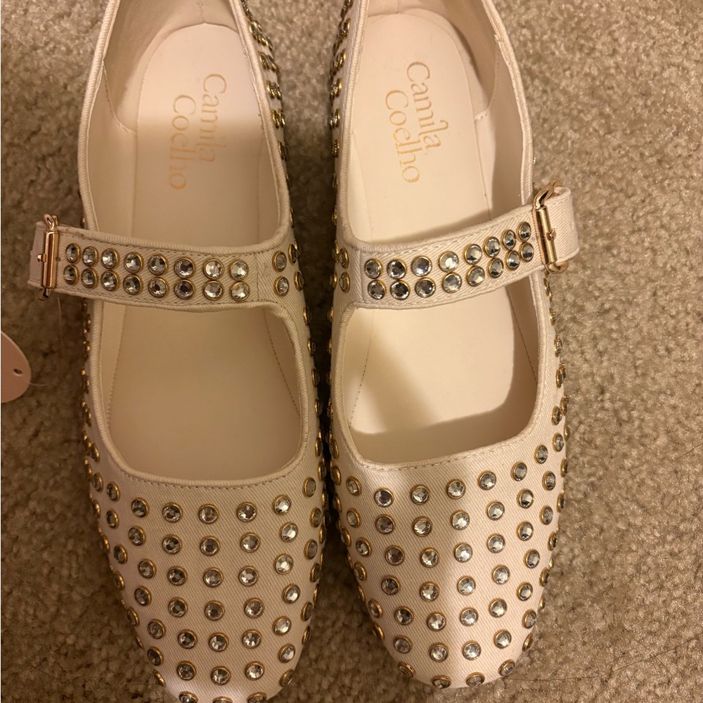 Camila Coelho Cream Studded Flats